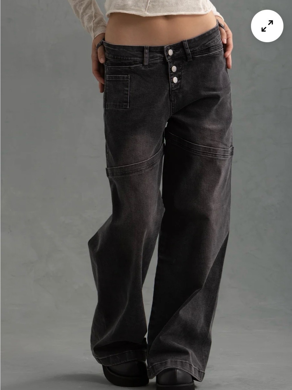 UNIF Black Wide-Leg Flare Jeans with Button Fly